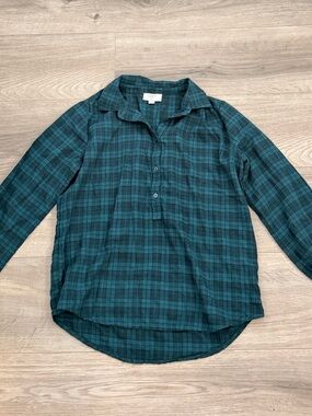 LOFT Tartan Plaid Button Pullover Blouse